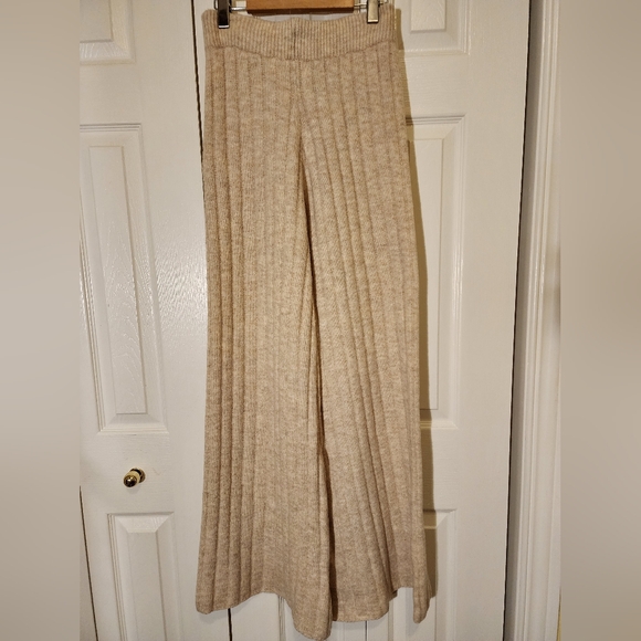Sincerely Jules Ribbed Knit Wide Leg Pants Large In Oatmeal - Picture 2 of 10